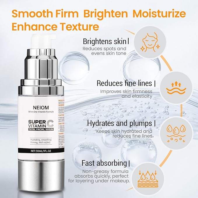 Vitamin C Serum with Hyaluronic Acid & Vitamin E + B5 - Anti-Aging Tripeptide Formula for Mature Skin, Hydrates & Firms, Targets Wrinkles, Dark Spots & Fine Lines