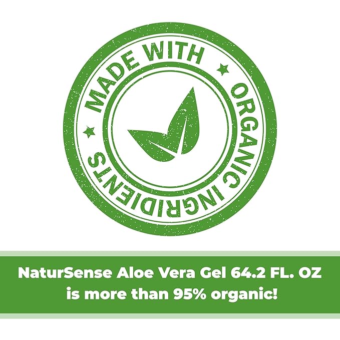 NaturSense Organic Aloe Vera Gel from 100% Pure Aloe w/pump. Great for Hair-Scalp-Face-Dry/Sensitive Skin-Acne-Sunburn. Unscented, Same Organic Ingredients! Bulk: Two 64 Fl Oz bottles (128.4 Fl. Oz.)