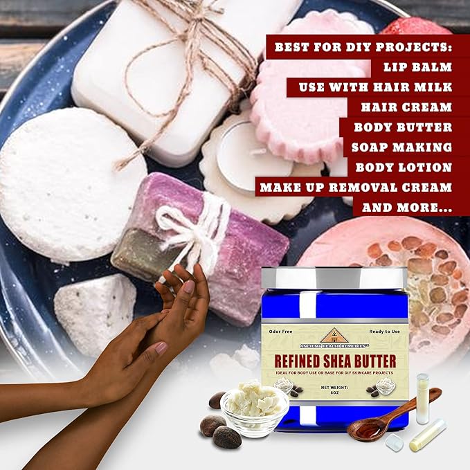 Naturally Refined AFRICAN IVORY WHITE SHEA BUTTER BLOCKS/JAR UNSCENTED Bulk Size for Anti Aging, Dry Skin, DIY Body Butter Recipes Base for Skincare, Babycare and DIY Soap Making Projects. (8 oz)