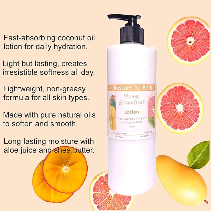 Mango Grapefruit Lotion (16 ounce) - Natural Fragrance - Absorbs Quickly with a Fresh Tropical Scent