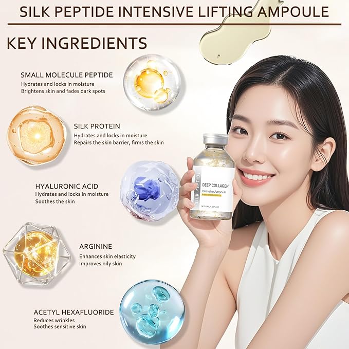 Silk Peptide Intensive Lifting Ampoule - Deep Collagen Silk Peptide Intensive Lifting Ampoule Serums for Face Tightening and Lifting, Korean Anti Aging Face Serum for Women 1.7fl.Oz/50ml (2pc)