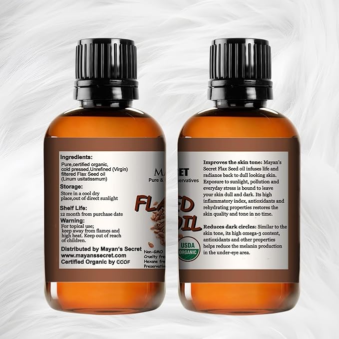 Pure Carrier and Essential Oils for Skin Care, Hair, Body Moisturizer for Face-Anti Aging Skin Care (Flax Seed Oil Organic, 4oz)