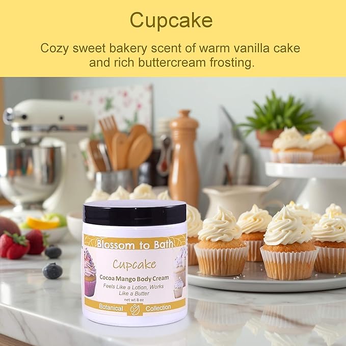 Blossom to Bath Cupcake Cocoa Mango Body Cream (8 Ounce) - Natural Fragrance - Feels Like A Lotion And Works Like A Butter with a Rich Vanilla Scent