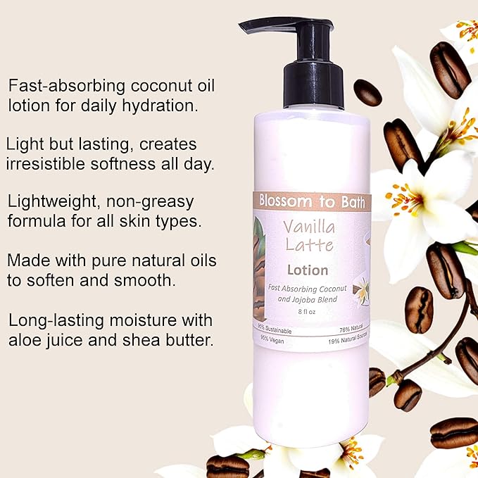 Blossom to Bath Vanilla Latte Lotion (8 Ounce) - Phthalate Free Fragrance - Absorbs Quickly with a Deep Vanilla Scent