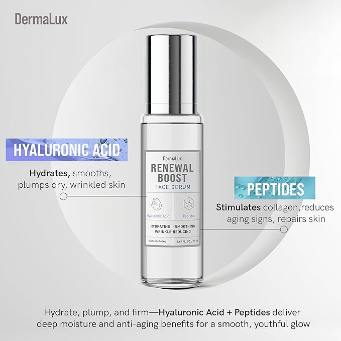 Hyaluronic Acid & Peptides Face Serum - Dermatologist Tested, Anti-Aging, Korean Skin Care, Hydrates Smooths Firms – Clean Vegan Beauty for Dry Sensitive Skin – 1.69 Fl Oz