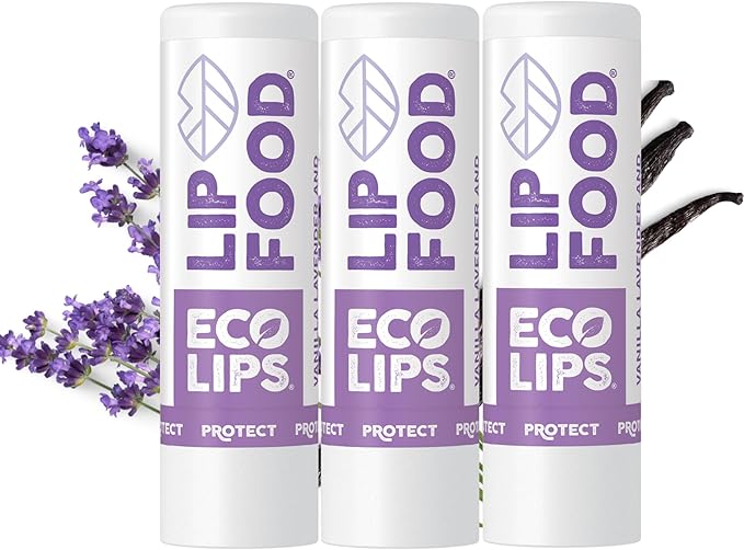 Eco Lips Lip Food - Nutrient Dense & Organic Lip Balm (Protect) - Lavender & Vanilla Flavor, 3-pack