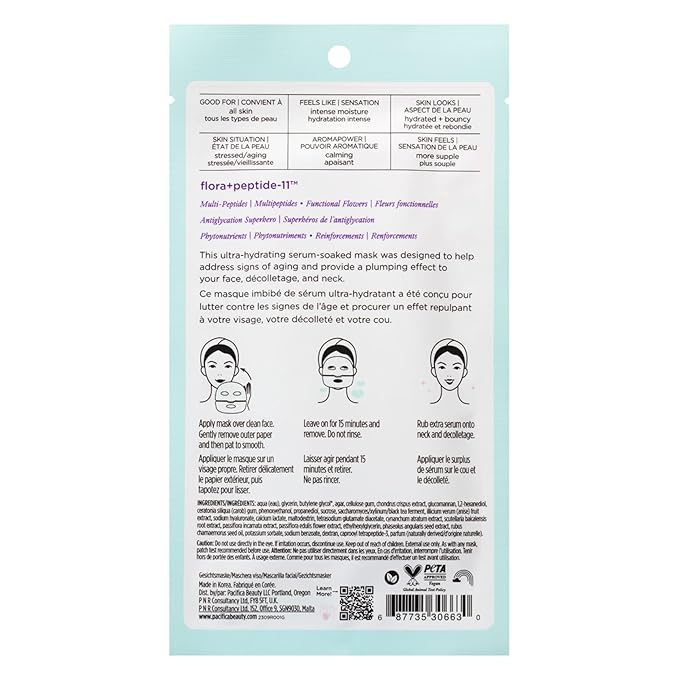 Pacifica Future Youth Time Shift Hydrogel Facial Mask - 12-PACK - Multi-Peptide Anti-Aging Sheet Mask for Firming & Plumping, Ultra-Hydrating Serum-Infused Mask for Face & Neck, 100% Vegan