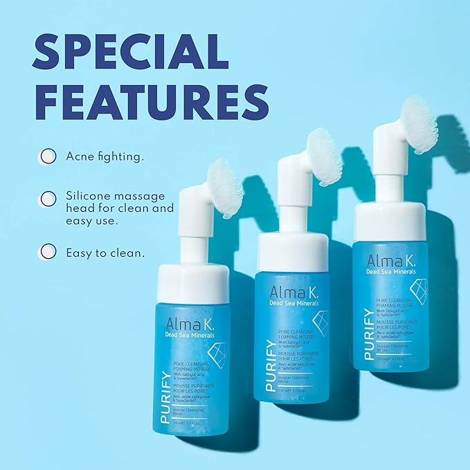 ALMA K Pore Cleansing Foaming Mousse - Gentle Face Cleanser for Women - Hydrating Facial Cleanser with Salicylic Acid - Face Wash for Women - 3.4 oz