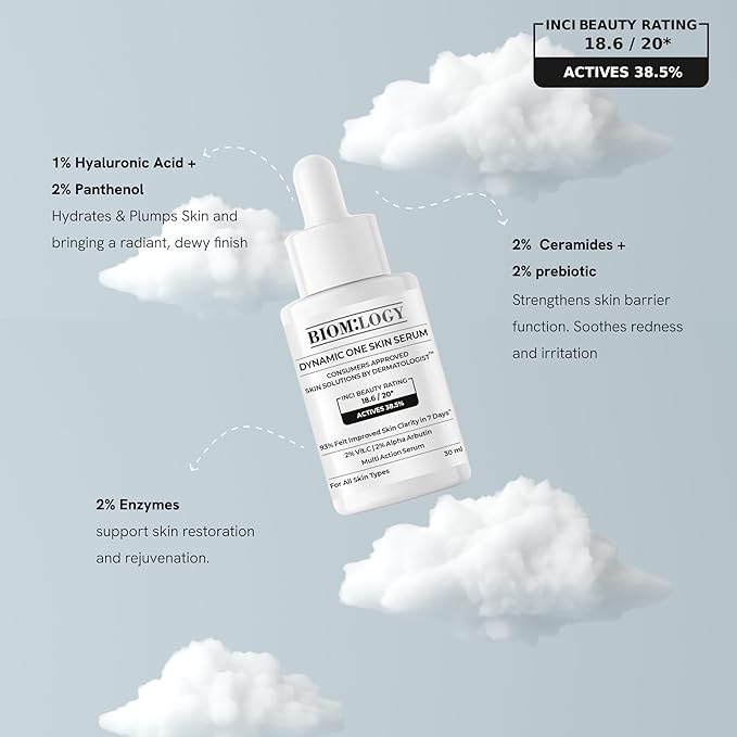 Biomlogy All-in-One Skin Serum with 38.5% Actives | 20% Niacinamide, 2% Vitamin C & 2% Alpha Arbutin | Multi-Benefit Formula for Smoother, Clearer & Even-Looking Skin | 1.01 Fl Oz (30 ml)