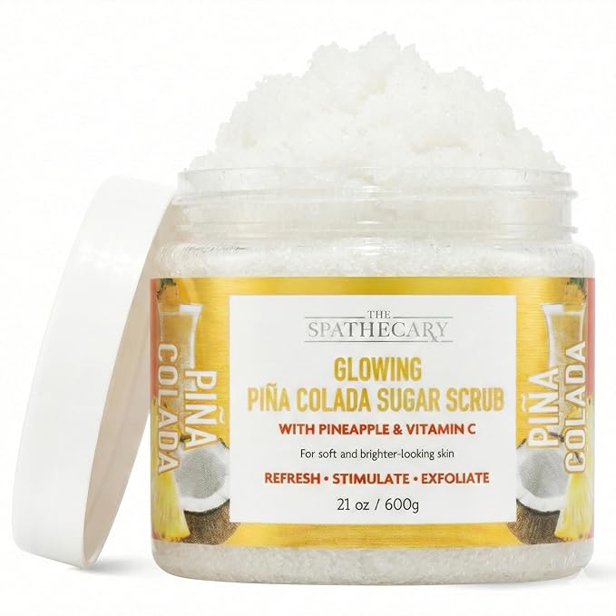 Pina Colada Sugar Scrub - Exfoliating & Hydrating Body Scrub With Pineapple and Vitamin C for Softer, Glowing & Brighter Smooth Looking Skin, Body Care Exfoliator & Cleanser, 21 oz