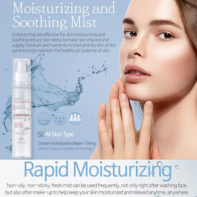 esfolio Collagen Daily Hydrating Face Mist Moisturizing Facial Spray Lightweight Skin Refresh Spray Fine Mist Daily Skincare Hydration Routine Korean Beauty 5.07 fl oz
