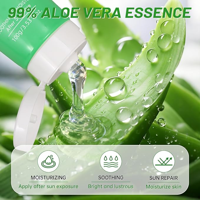 100x2 ML Aloe Vera Gel – 99% Organic Pure Aloe Vera Hydrating Face & Body Moisturizer, Natural Aloe Cream for Dry Skin, Sunburn, Acne, Soothing & Moisturizing for Face Body Hair