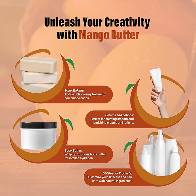 Plant Guru Raw Mango Butter 30 oz. / 1.9 lbs. - 100% Pure Natural Unrefined - Great for Skin, Body and Hair Growth. DIY Soap Making, Body Butter, Lotions and Creams.