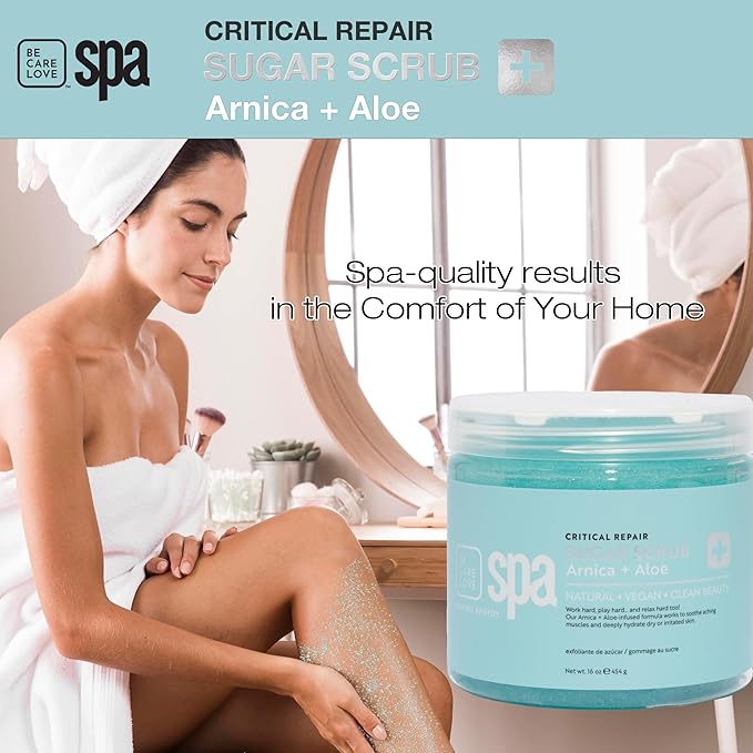 BCL Spa Critical Repair Sugar Scrub - Professional Exfoliating Body Scrub for Dry Rough Skin & Calluses with Arnica & Aloe- Self Care for Women and Men, Made in USA, 16 oz