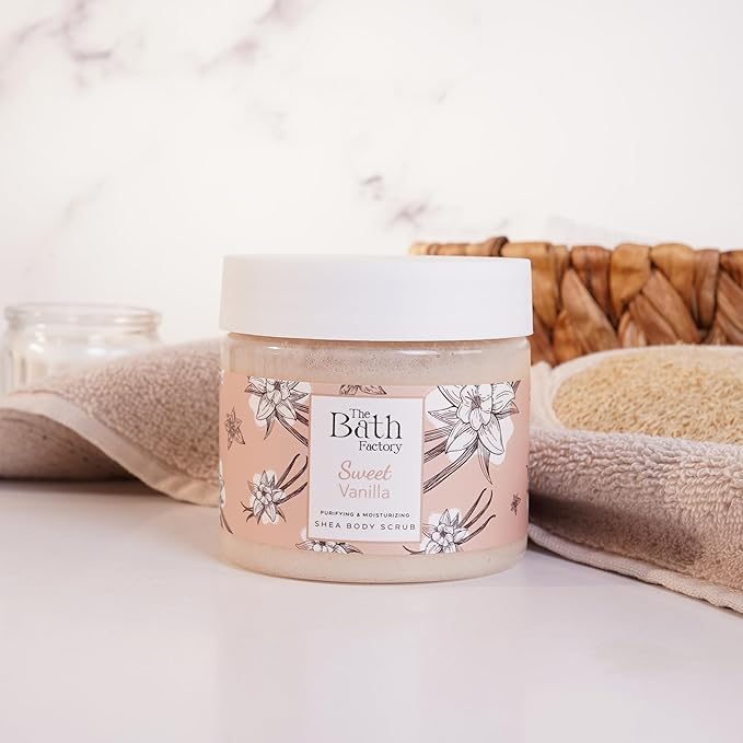 Body Scrub for Exfoliating with Moisturizing Shea Butter, Jojoba Oil, Avocado Oil, Vanilla Extract, Paste, All Skin Types, Unisex, 100% Vegan, Alcohol Free, 10.5 Fl Oz