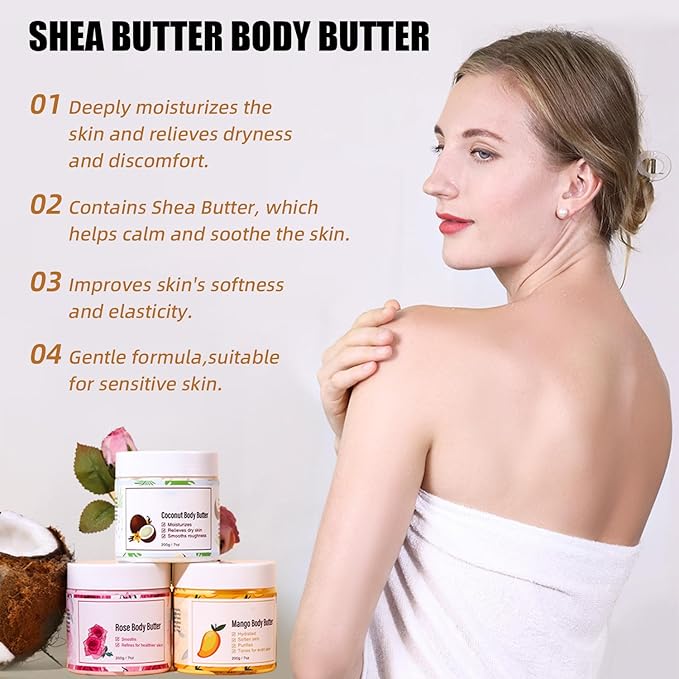 Coconut body butter - 7OZ Organic Shea Butter body butter for Dry Skin, Hydrating Winter Moisturizer for WomenDeeply Moisturizes&Smooth Skin, Christmas Stocking Stuffers Gifts (7 OZ, Coconut)