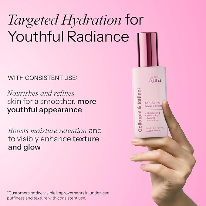 Collagen & Retinol Serum For Face – Dermatologist Tested, Anti Aging, Korean Skin Care – Firming, Hydrating, Fast-Absorbing, Smoothing – Vegan, Clean Beauty – 2.03 Fl Oz