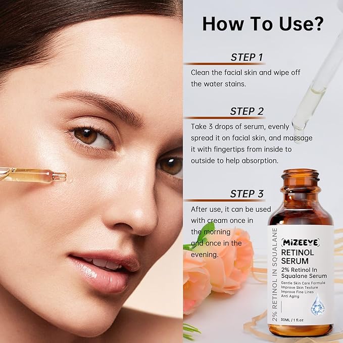Retinol 2% in Squalane Serum For Face, 30ML Anti Aging Retinol Serum For Fine Lines & Acne, Dry Skin, Moisturizing.