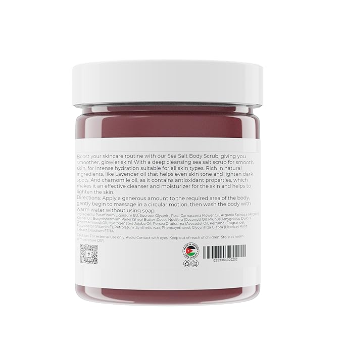 Amira Beauty Dead Sea Salt Body Scrub | Lavender & Chamomile | Foaming Shower Scrub with Organic Essential Oils | Exfoliates and Moisturizes Skin | 7 OZ