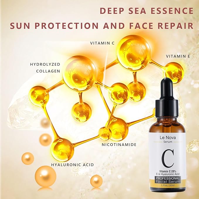 Le Nova Vitamin C Serum for Face – Brightening, Anti-Aging, Hydrating & Fragrance-Free – Lightweight Serum for Sensitive, Acne-Prone & Dry Skin – With Hyaluronic Acid, Aloe Vera & Vitamin E – 1 fl oz
