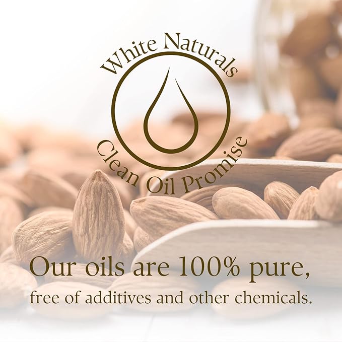 White Naturals Sweet Almond Oil for Hair and Skin, 100% Pure and Natural Cold Pressed, Hexane Free, Skin Moisturizer, Nails, Massage, Carrier Oil