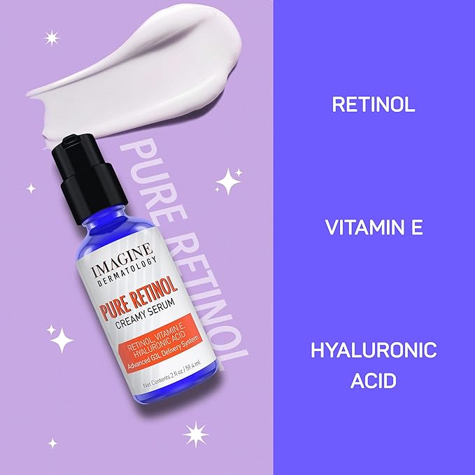 Pure Retinol Creamy Serum LARGE 2oz with Hyaluronic Acid and Vitamin E | Pure Retinol Serum For Face - Unmatched G3L Delivery System - Moisturizer | Made in USA - 2 fl oz/59.4 ml