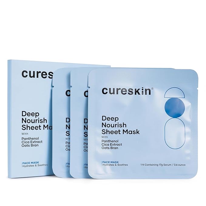 Cureskin Deep Nourish Hydrating Face Sheet Mask with Panthenol, Cica Extract & Oats Bran | Intense Moisture, Glow & Soothing Care | Pack of 3