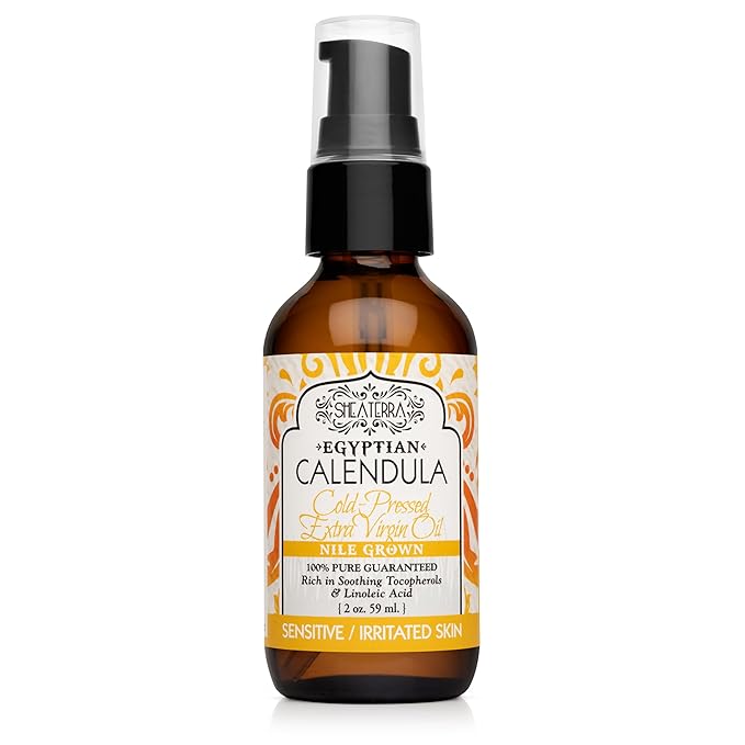 Shea Terra Egyptian Calendula Cold-Pressed Extra Virgin Oil, All Natural & Organic Oil Packed with Skin-Calming and Purifying Properties to Soothe Irritated, Weathered & Sun-Burned Skin, 2 oz