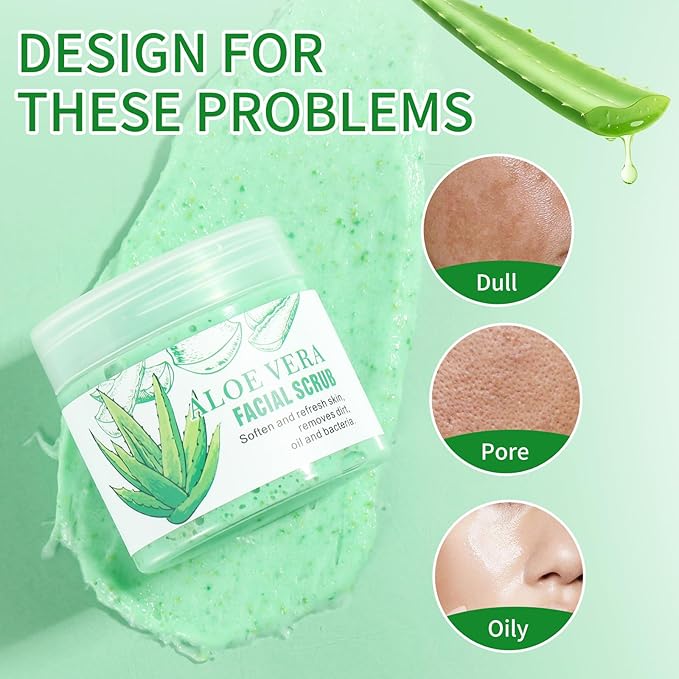 Facial Scrub & Face Exfoliator, Aloe Vera Exfoliating Facial Scrub & Cleanser for Smooth Skin, Face Exfoliator Gentle Pore Refining for Refresh Skin