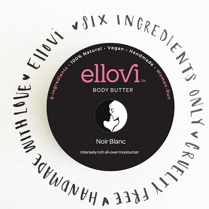 Ellovi All-Natural Unisex Body Butter - Noir Blanc - Pure Enough to Eat - Made With Just 6 Vegan Ingredients - 100% Plant-Based Hydrating Moisturizer For Naturally Healthy Skin (1 fl. oz/33ml)