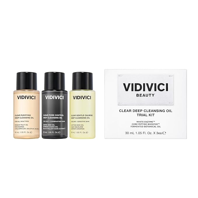 VIDIVICI Clear Deep Cleansing Oil Trio (1.01 fl oz X 3) - Korean Cleansing Oil Makeup Remover, Pore Cleansing & Hydrating Facial Cleanser, Gentle Cleansing for All Skin Types, Travel Friendly