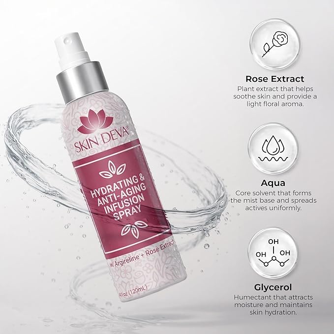 SKIN DEVA Hyaluronic Acid & Argireline Facial Spray – Hydrating Face Mist with Lavender Extract – Helps Improve the Appearance of Fine Lines – Lightweight Moisture Boost for All Skin Types (Rose)