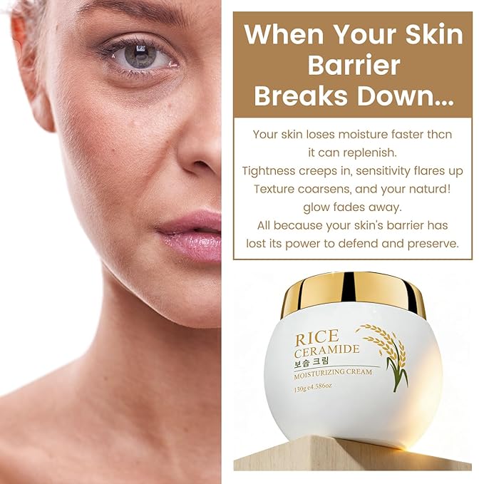 Rice Ceramide Moisturizing Cream, Vitamin E & Hyaluronic Acid Infused for Damaged Skin Barrier, Firms & Nourishes Dry Combination Skin, Hydrating & Glowing Women Face Moisturizer, Cruelty-Free, 4.59oz