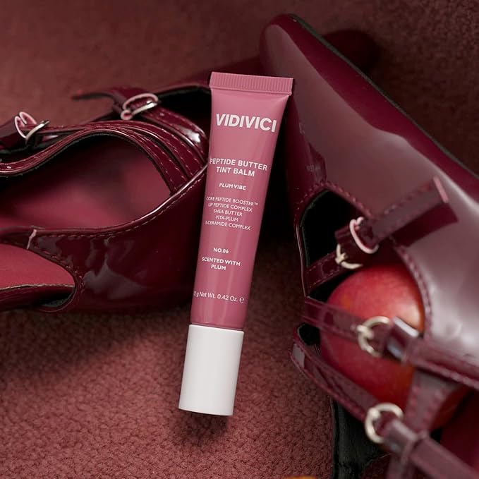 VIDIVICI Peptide Butter Tint Balm | 10 Color Variants, Moisturizing Lip Tint with Melting Peptide Complex™ & Sheer Tinted Glow - 06 PLUM VIBE (12g, 0.42Oz)