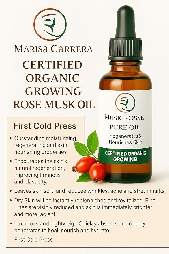 100% Certified Organic Growing Rosehip Oil/Aceite Puro De Rosa Mosqueta 30 Ml. / 1 Fl.oz.heals Dry Skin, Fine Lines, Acne Scars, Eczema, Psoriasis, Dermatitis, Sun Damage & More