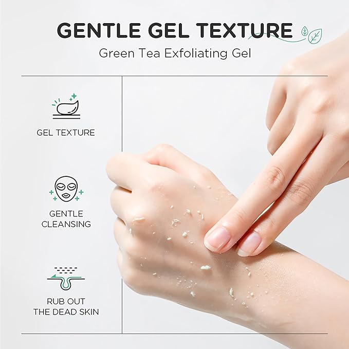 Green Tea Exfoliating Gel, Moisturizing Rejuvenating Facial Exfoliator, Deep Cleaning, Smooth, Refreshing & Oil Control, Remove Old Dead, Lightweight Cleanser for All Skin Types, 1.05oz