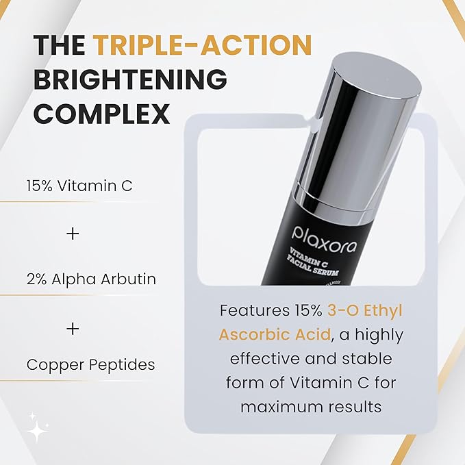 Vitamin C Brightening Serum – Anti Aging Face Serum with 15% 3-O-Ethyl Ascorbic Acid + 2% Arbutin + Peptide Complex & HA, 30 mL / 1.01 fl oz
