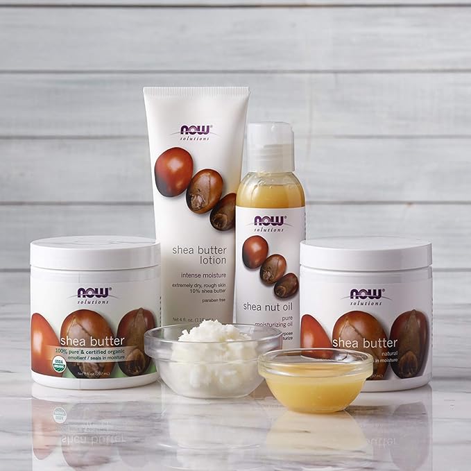 NOW Foods Solutions, Shea Butter, Skin Emollient, Seals in Moisture for Dry Rough Skin, 16-Ounce