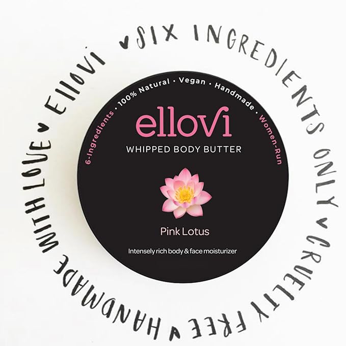 Ellovi All-Natural Luxuriously Whipped Body Butter - Pink Lotus - Pure Enough to Eat - Made With Just 6 Vegan Ingredients - 100% Plant-Based Moisturizer For Naturally Healthy Skin (0.57 fl. oz/16.8ml)