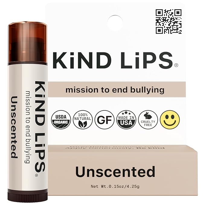 Kind Lips Unscented Lip Balm (Single) – Fragrance Free, Organic & Hypoallergenic Lip Balm for Sensitive, Dry, Cracked Lips – Natural Beeswax Moisturizer