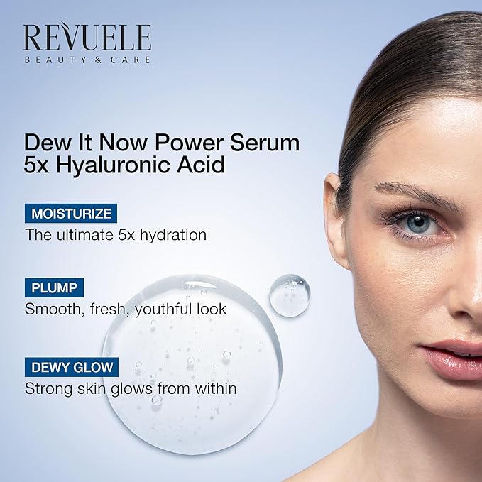 REVUELE Dew It Now Power Serum, 5 Hyaluronic Acids + Panthenol & Glycerin, 1 fl.oz – Hydrating & Nourishing Facial Serum, Vegan & Cruelty-Free