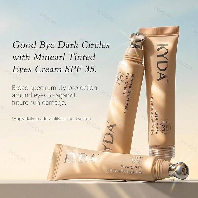KYDA Mineral Eye Cream, Tined Eye Cream Color Corrector, 3-in-1 Anti-Aging Eye Cream for Dark Circle and Fine Lines, SPF 35, Light