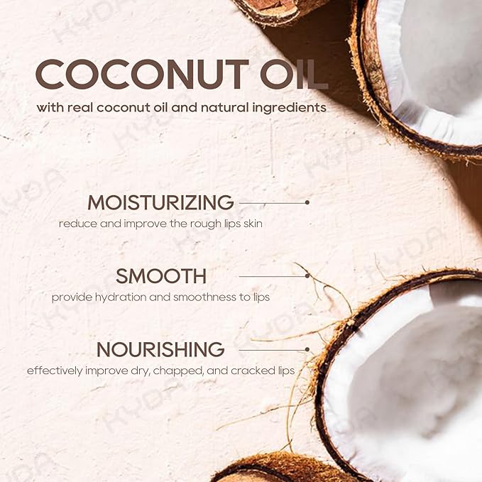 KYDA 3 Pcs Coconut Lip Balm, Deep Hydrating Lip Balm, Daily Lip Moisturizer for Dry Cracked Lips, All-Day Skin Moisturizer with Cocoa Butter Formula, Vegan Skin Care