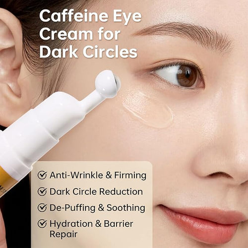 5% Caffeine Eye Serum with 360° Roller,Under Eye Cream for Dark Circles, Puffiness & Puffy Bags, Wrinkles Fine Lines, Eyes Cream for Men and Women 0.51 fl oz
