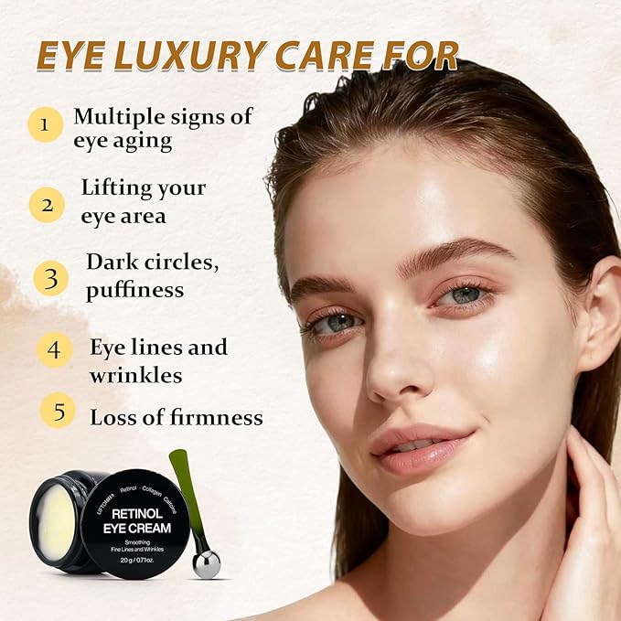 Eye Cream Retinol Under Eye Cream for Puffiness and Bags Under Eyes Dark Circles Firming Cream Tightening Lifting Sagging Skin with LIFTONIN Caffeine Collagen Peptides Vitamin E - 0.71 oz
