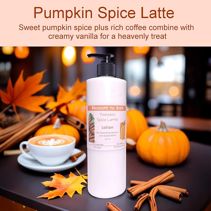Blossom to Bath Pumpkin Spice Latte Lotion (16 ounce) - Phthalate Free Fragrance - Absorbs Quickly with a Warm Vanilla Spice Scent