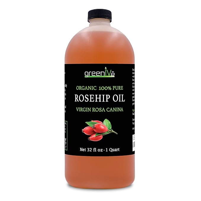 GreenIVe Organically Grown Rosehip Oil Rosa Canina 100% Pure Cold Pressed Virgin Oil (32 Ounce)