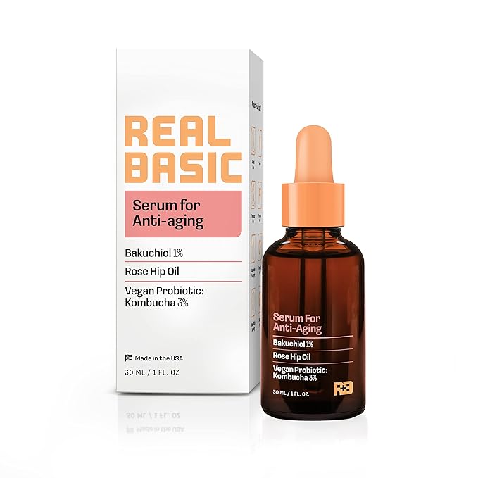 Real Basic Serum for Anti-Aging with Bakuchiol, Rose Hip Oil and Vegan Probiotic Kombucha 1 oz. - Backuchiol Anti Aging Serum & Bakuchiol Skin Renewal Serum