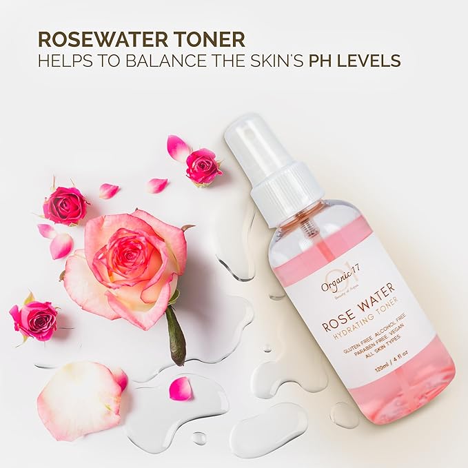 Rose Water Hydrating Toner Spray – Organic Aloe Vera & Hibiscus Face Mist, Alcohol Free & Dermatologist Tested for Sensitive & All Skin Types – 120ml