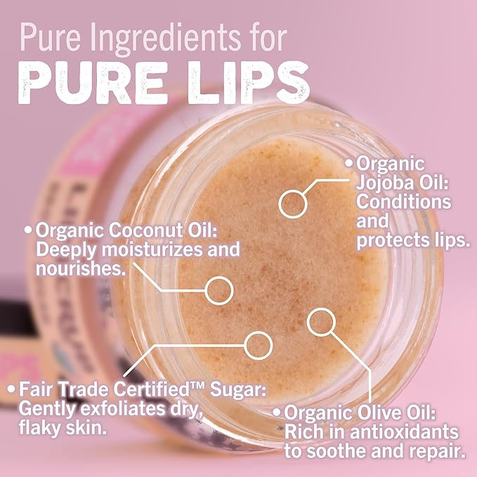 Eco Lips Brown Sugar Lip Scrub 2 Pack - 100% Organic Lip Care Treatment with Organic Sugar and Coconut Oil - Gently Exfoliate and Polish Dry, Flaky Lips, 0.50 oz jars